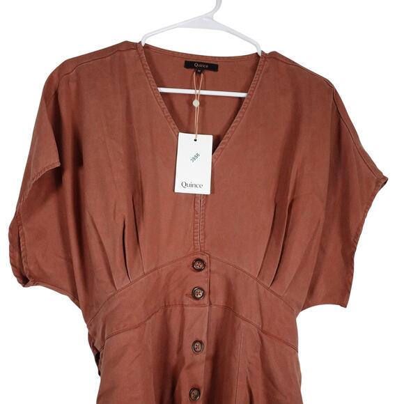 New Quince Womens Medium Vintage Wash Tencel Button Front Dress Terracotta 3856Y - Picture 4 of 10